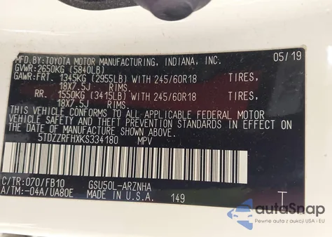 2019 Toyota Highlander Le from USA, damaged, VIN 5TDZZRFHXKS334180